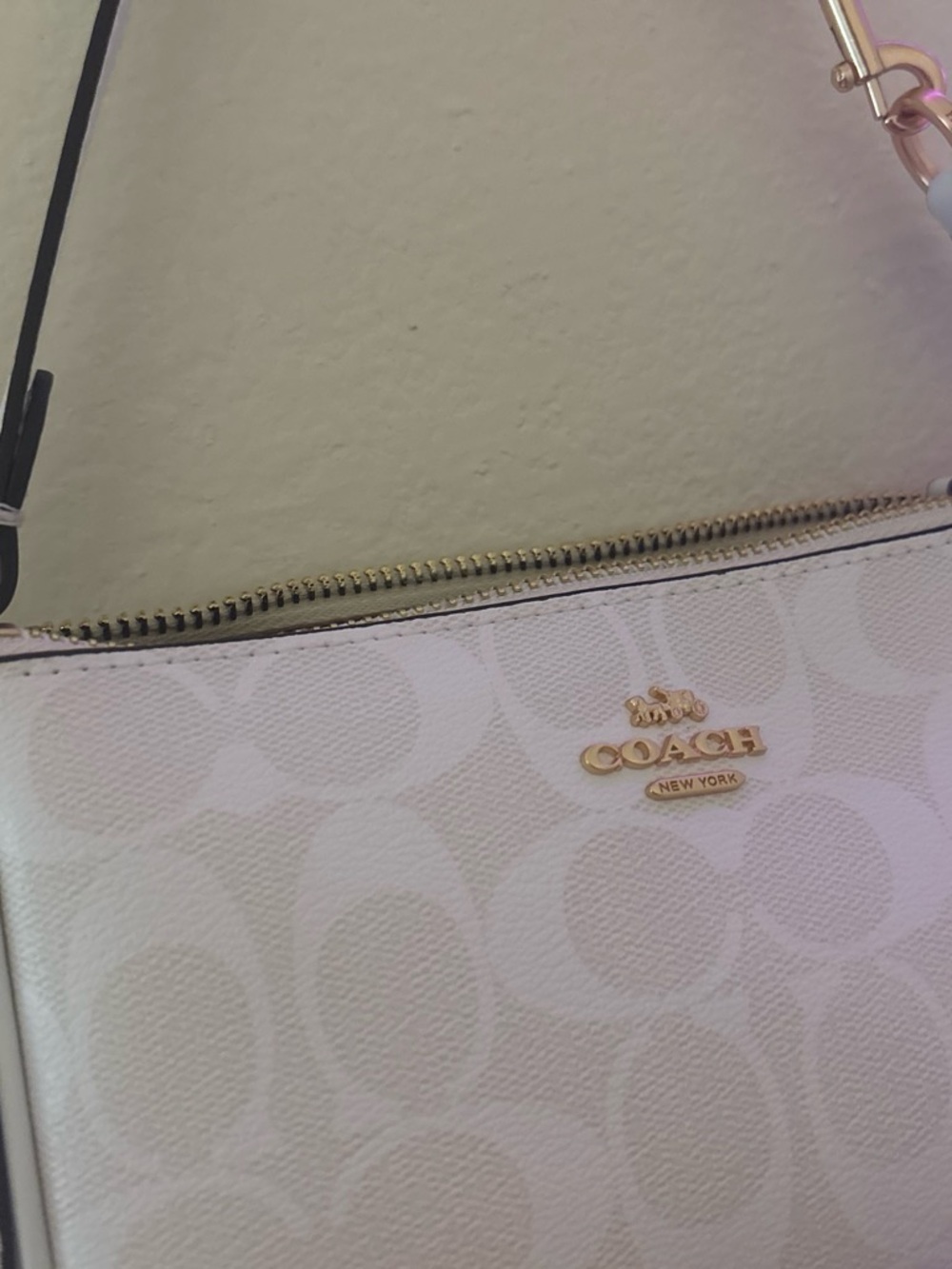 Coach Signature Jacquard Crossbody in Pale Pink with Gold Hardware